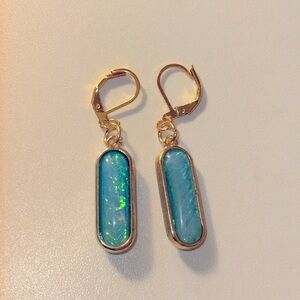 18k Gold Plated Double sided aqua resin drop earrings